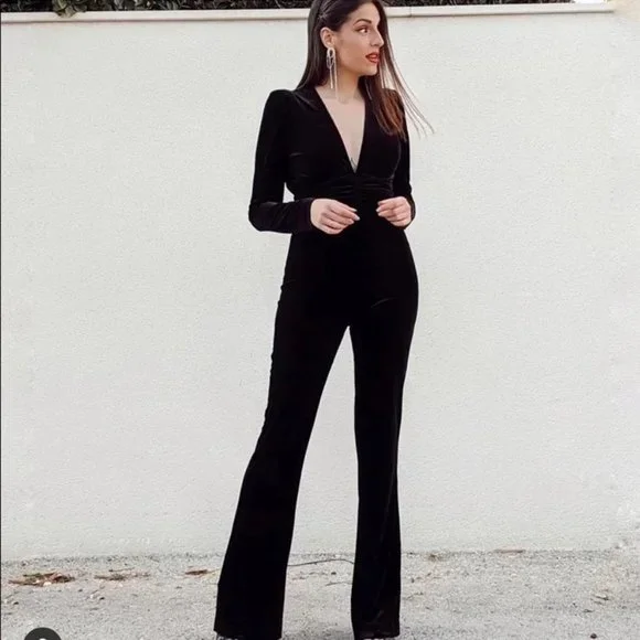 Zara Black Jumpsuit Velvet.  SZ S - Picture 6 of 6